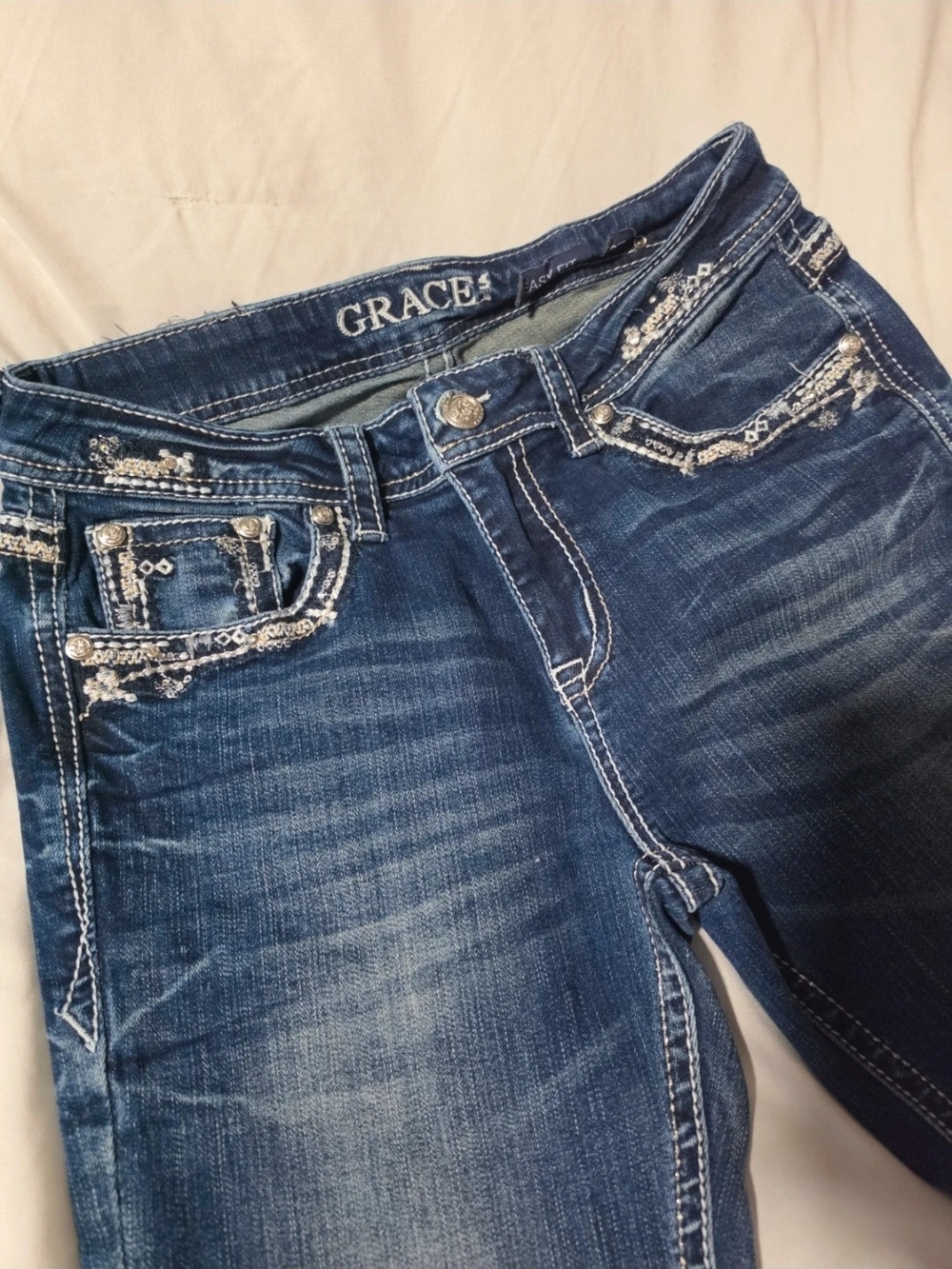 Grace Blue Boot Cut Jeans with Sequin Trim